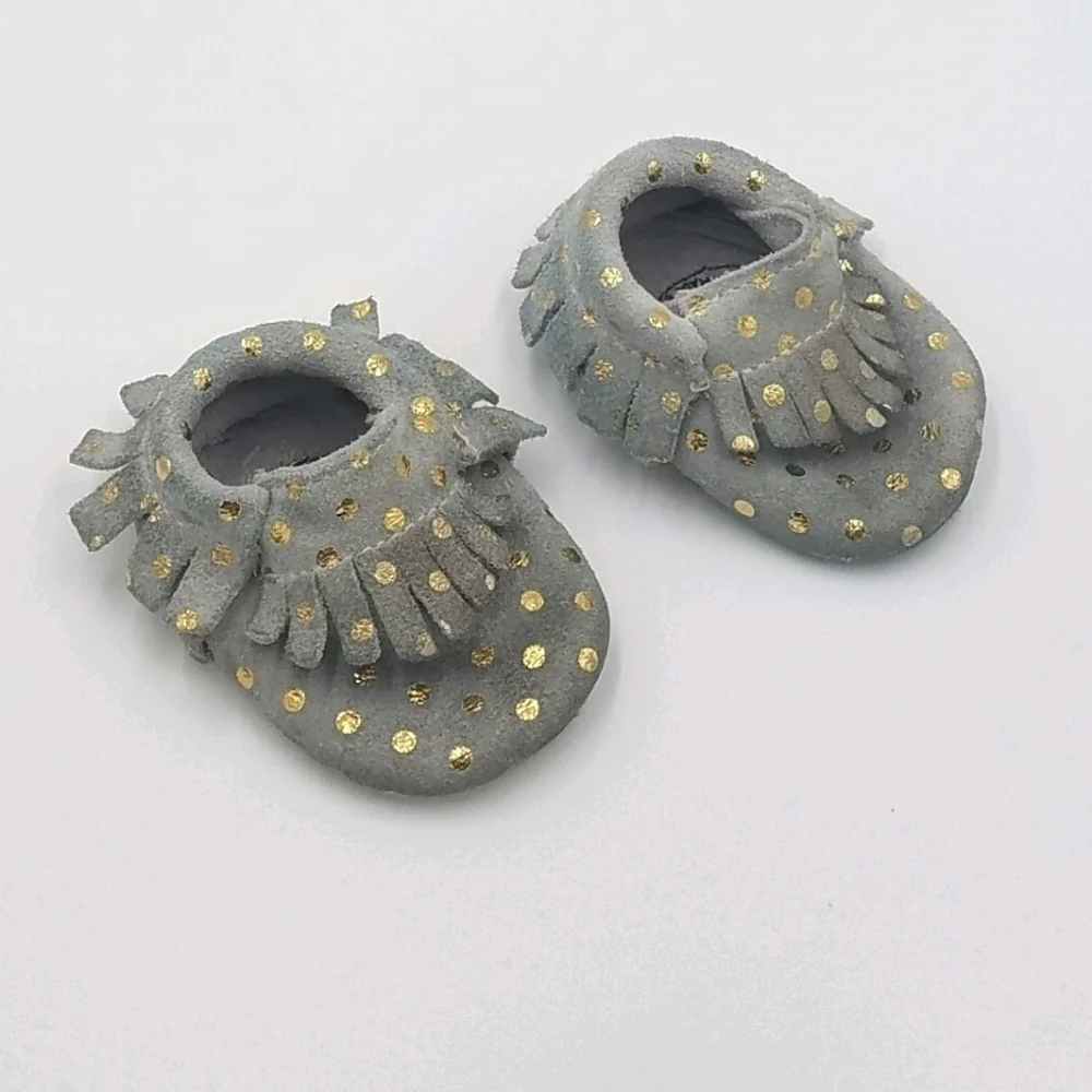Bird Rock Baby Polka Leather Fringe Moccasins 2T